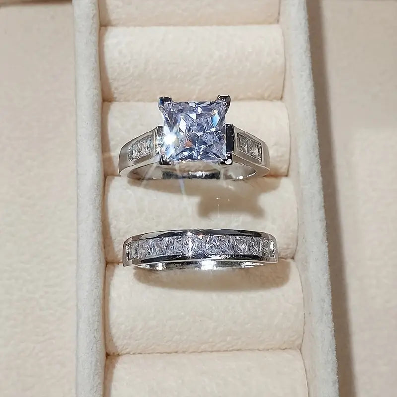 Dazzle Square Couple Rings