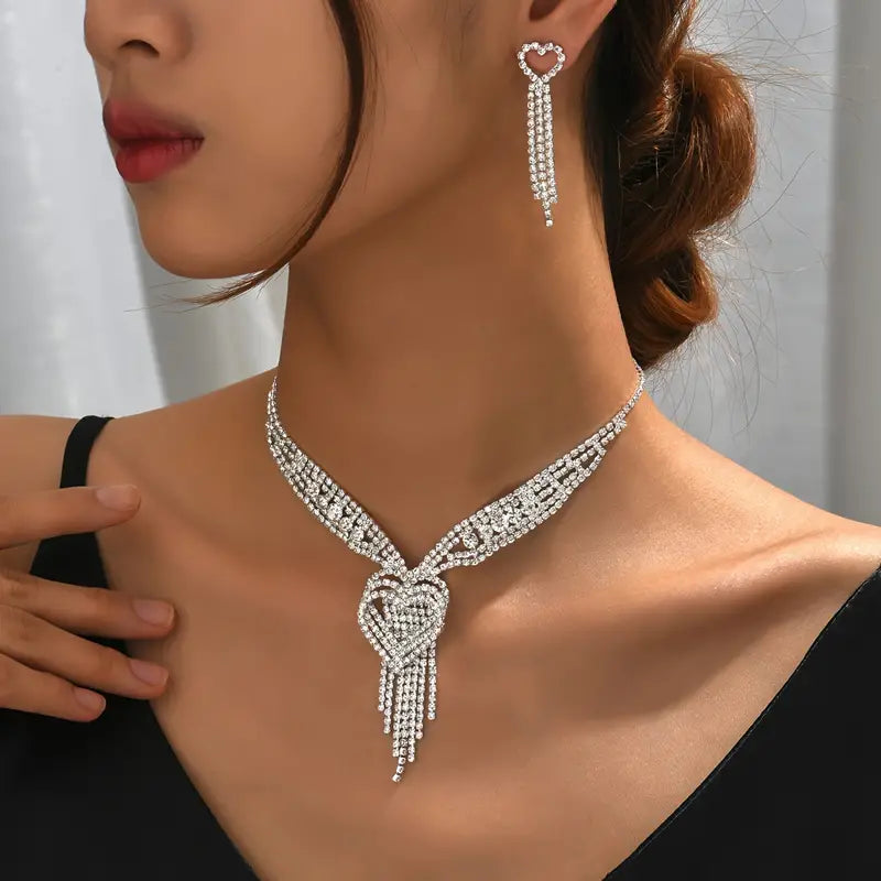 Coquette Style Jewelry Set - Heart Earrings and Tassel Necklace