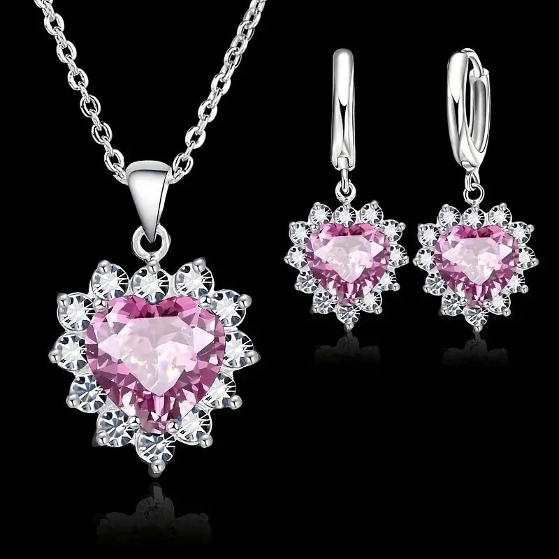 Heart-Shaped Necklace and Earrings Set