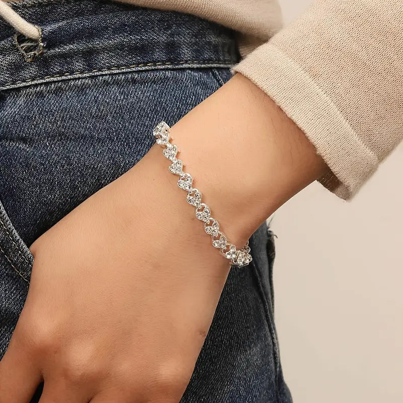 Bracelet with inlaid Rhinestones with Hearts