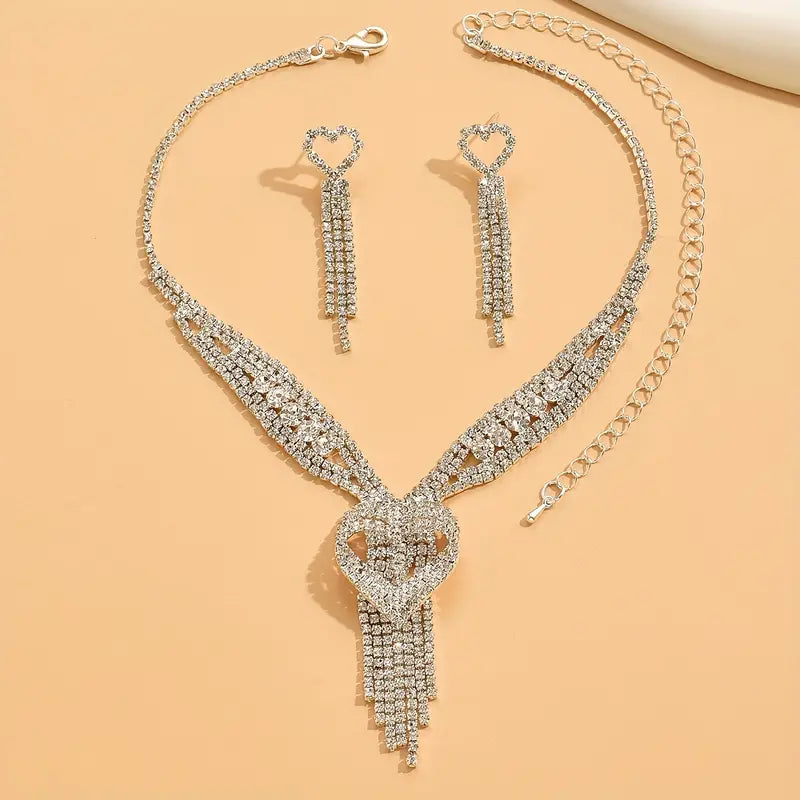 Coquette Style Jewelry Set - Heart Earrings and Tassel Necklace