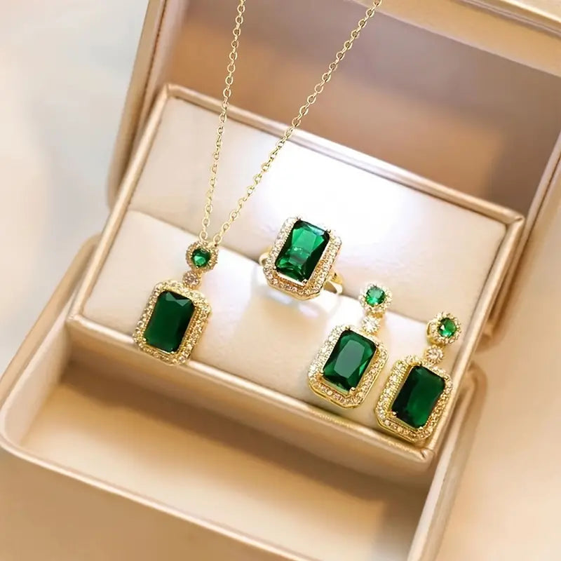 4pcs/set, Elegant Jewelry Set, Trendy Earrings Necklace Ring Set