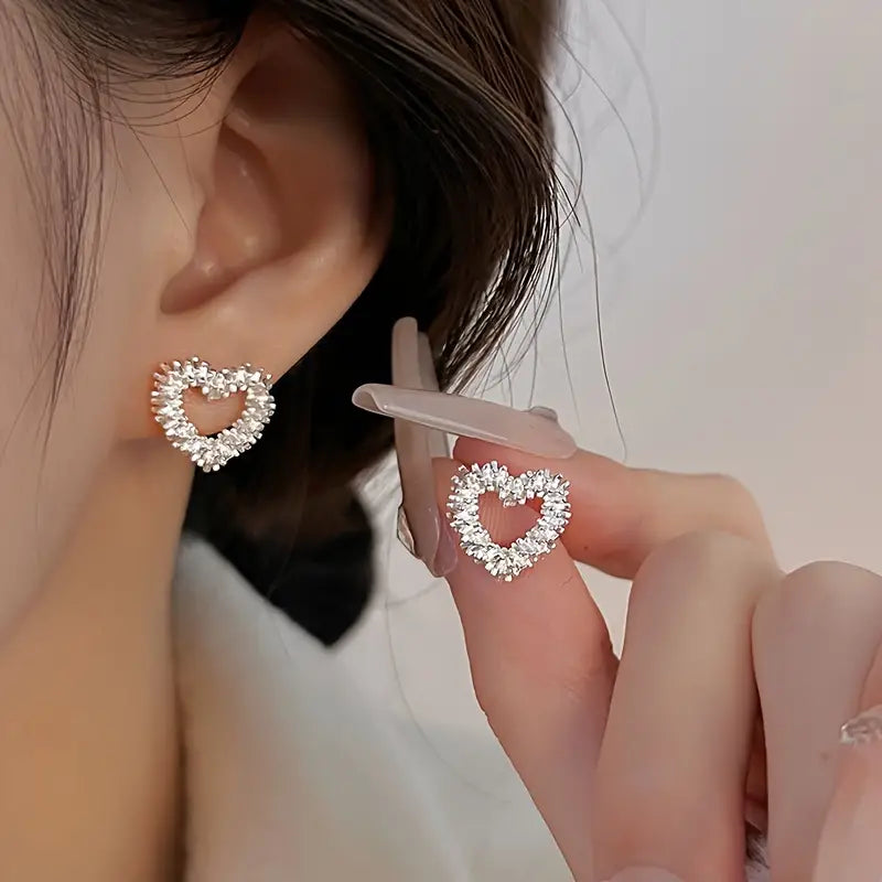 Elegant Hollow Heart Stud Earrings