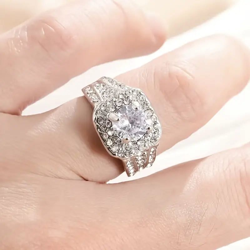 Classic Simple Sparkling Synthetic Gemstone Ring