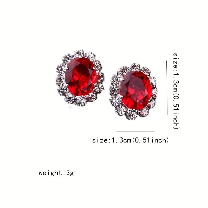 Flash Red Diamond Zircon Stud Earrings for Fashionable Girls