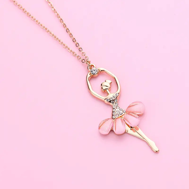 Sparkling Girls Pink Ballet Necklace