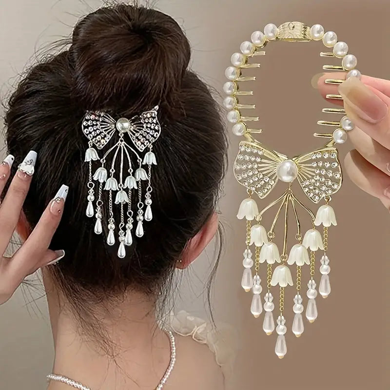 Vintage-Inspired Tassel Bun Buckle Hair Clip